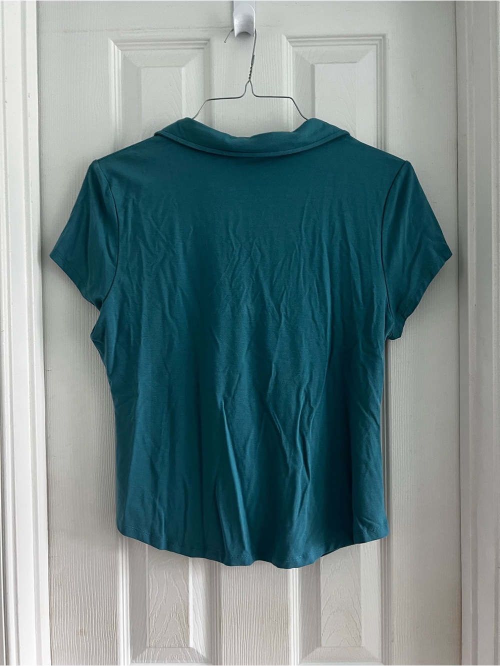 NWT Women's Turquoise Ruched Button Front Top - Picture 5 of 7